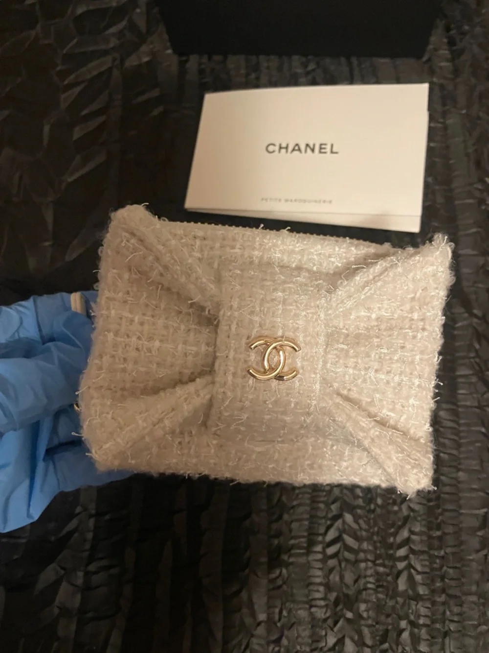 GWP Cream Tweed Mini Bow Crossbody with Gold Chain - Picture 16 of 17